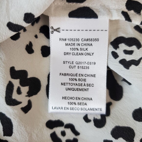 Equipment Femme Top Small Women's White Black Leopard Print Silk Preppy Chic - Picture 9 of 11